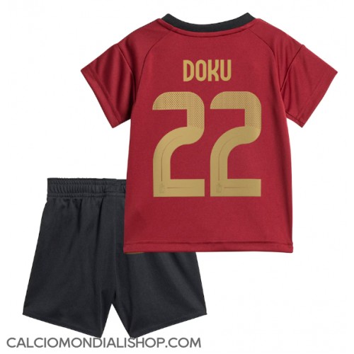 Maglie da calcio Belgio Jeremy Doku #22 Prima Maglia Bambino Europei 2024 Manica Corta (+ Pantaloni corti)